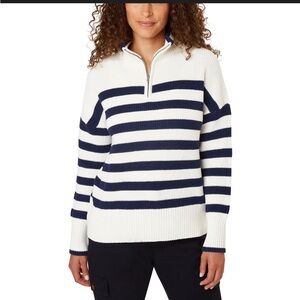 Lands End cotton cable knit striped half zip womens medium